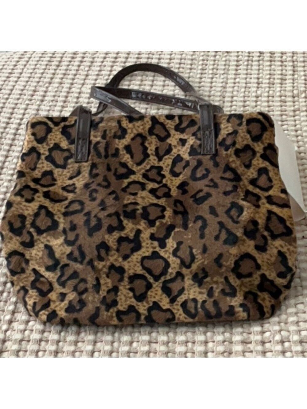 Giannini Leopard Print Tote Bag Brown Leather Trim